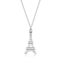 Colier din argint 925, pandantiv pe lanÅ£, model Turnul Eiffel cu zirconii