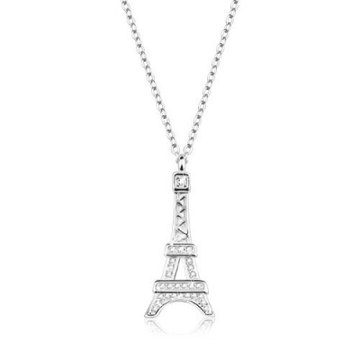 Colier din argint 925, pandantiv pe lan&amp;Aring;&amp;pound;, model Turnul Eiffel cu zirconii foto