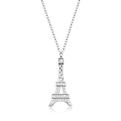 Colier din argint 925, pandantiv pe lan&Aring;&pound;, model Turnul Eiffel cu zirconii