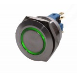 Buton prin Apasare Metalic cu Diametru 25mm elSales ELS-GQ25, Lumina Led Verde, Tensiune Alimentare 24 V,