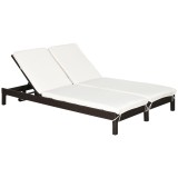 Outsunny Șezlong cu 2 Locuri din Oțel și Ratan Maro Alb cu Spătar Reglabil pentru Confort Maxim &icirc;n Grădină 195x120x28cm | Aosom Romania