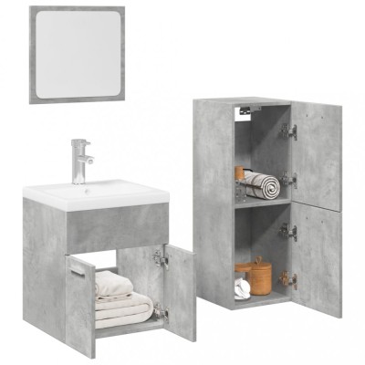 Set mobilier de baie, 4 piese, gri beton, lemn compozit foto