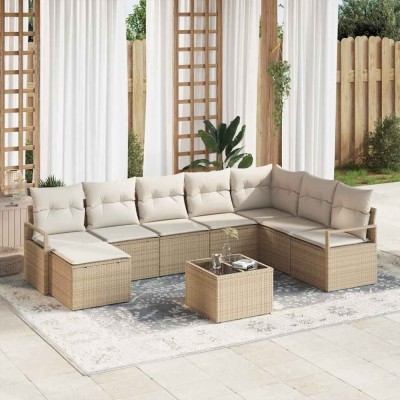 vidaXL Set de canapele pentru grădină 9 pcs Bej Rattan poli 3346511 foto