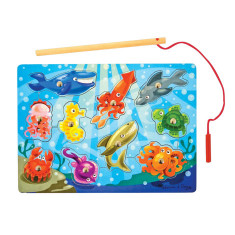 Joc de pescuit magnetic din lemn, Animale marine, 10 pise, 3 ani+, Melissa & Doug 3778