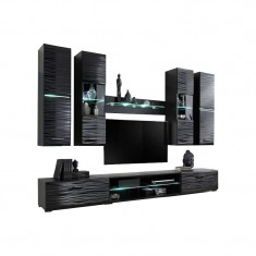 Set mobilier living Blake, 280cm lungime, 195cm inaltime, 43cm latime, negru lucios foto