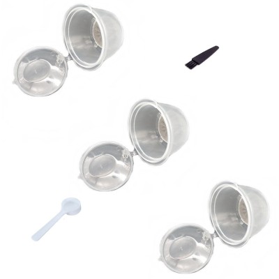 Set 3 Capsule cafea, reutilizabile, reincarcabile, compatibile Dolce Gusto, transparente, cu periuta si lingurita foto