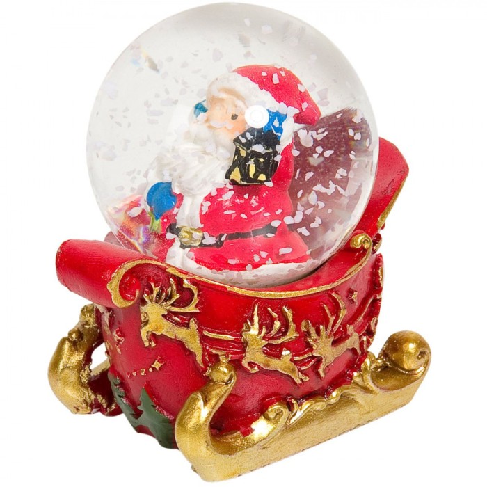 Glob Lichid Decorativ Crăciun, Mos Crăciun Pe Sanie, Culoare Roșu, Diametru 4.5cm, &Icirc;nălțime 4.5cm