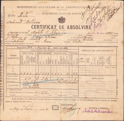 HST A1188 Certificat absolvire clasă 1907 județul Vaslui foto