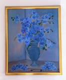 Tablou original BLUE ORCHIDS pictat manual pe panza 54x44 cm, Flori, Acrilic, Altul, ART