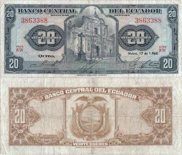 1966 ( 17 XI ) , 20 sucres ( P-103a.4 ) - Ecuador