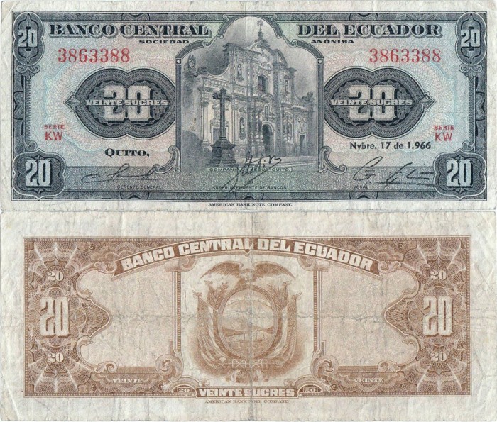 1966 ( 17 XI ) , 20 sucres ( P-103a.4 ) - Ecuador