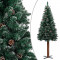 Pom Crăciun artificial subțire, lemn și zăpadă, verde, 210 cm
