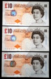 44 MAREA BRITANIE ANGLIA ELIZABETH II 3X10 POUNDS 2000 SERII CONSECUTIVE VF/XF