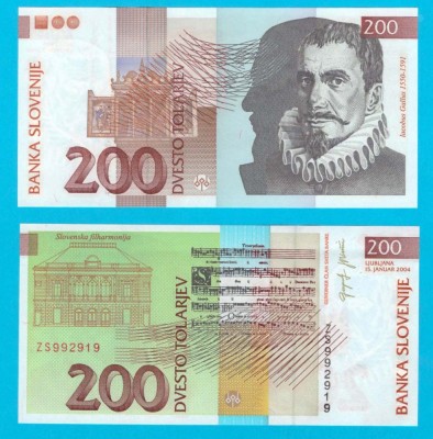 Slovenia (pick 15) 200 Tolarjev 2004 UNC serie: ZS9929.. foto