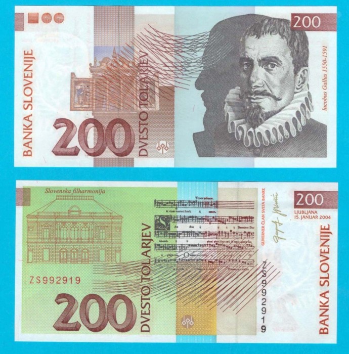 Slovenia (pick 15) 200 Tolarjev 2004 UNC serie: ZS9929..