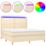 Cumpara ieftin Pat cu arcuri, saltea si LED, crem, 180x200 cm, textil