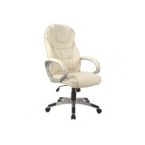 Scaun directorial SL Q031, Piele ecologica, Inaltime reglabila, Mecanism de balans, Cadru polipropilena, 100 Kg, Crem