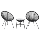 Cumpara ieftin Set mobilier de exterior, 3 piese, negru, ratan PVC