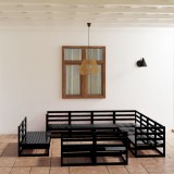 VidaXL Set mobilier de grădină, 11 piese, negru, lemn masiv pin 3075888
