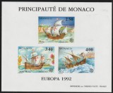 Monaco 1992 - Europa , Transporturi , Nave , Columb , colita nedantelata , MNH , Yt..Bl.19a