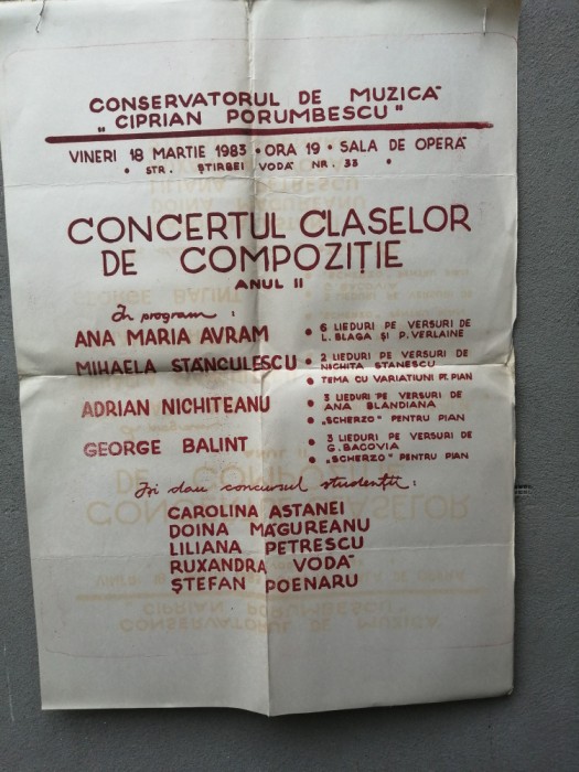 bnk rev Afis Conservatorul Ciprian Porumbescu - 1983