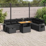 Cumpara ieftin Gossi set mobilier gradina perne 9 piese negru poliratan/lemn acacia