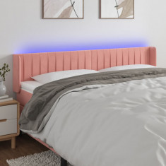 vidaXL Tăblie de pat cu LED, roz, 183x16x78/88 cm, catifea foto
