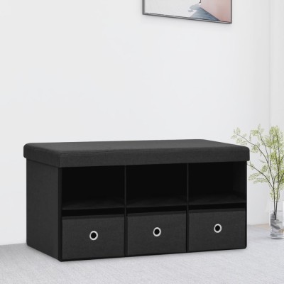 vidaXL Bancă depozitare pliabilă, negru, 76x38x38 cm, imitație p&amp;acirc;nză 338804 foto