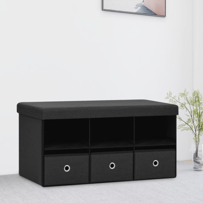 vidaXL Bancă depozitare pliabilă, negru, 76x38x38 cm, imitație p&acirc;nză 338804