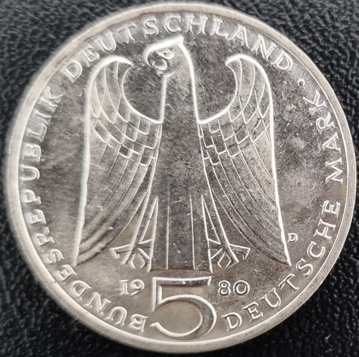 Germania 5 Marci Deutsche Mark Walther von der Vogelweide 1980 D COMEMORATIVA