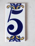 Placa ceramica cu numar de casa, nr. 5, frumos decorata, 15x7cm, Made in Spain