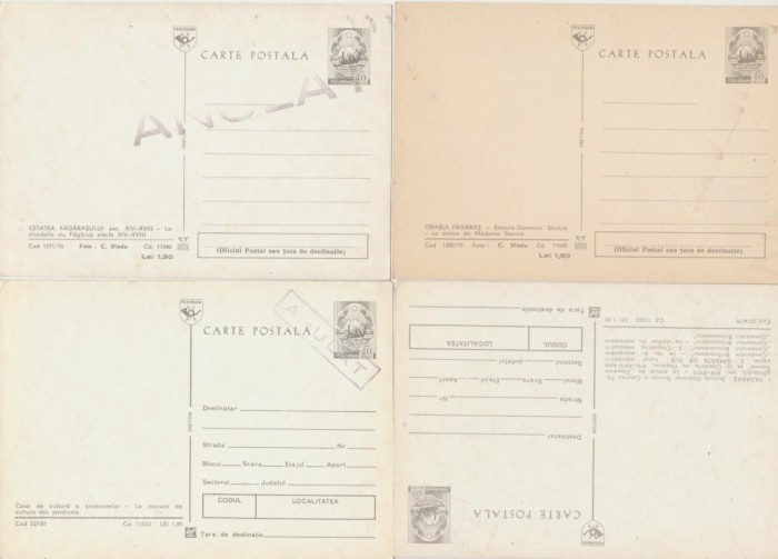 Fagaras jud Brasov 1975-1981 lot 4 ilustrate intreguri postale specimene cu anularea timbrului fix
