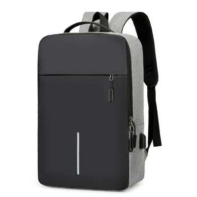 Rucsac, pentru Laptop, Business, cu USB, Gri, din poliester, compartiment principal mare, buzunar frontal organizator, bretele ergonomice foto