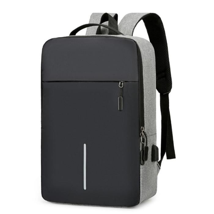 Rucsac, pentru Laptop, Business, cu USB, Gri, din poliester, compartiment principal mare, buzunar frontal organizator, bretele ergonomice