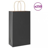 vidaXL Pungi de h&acirc;rtie 250 buc cu m&acirc;nere negre 21x11x36 cm