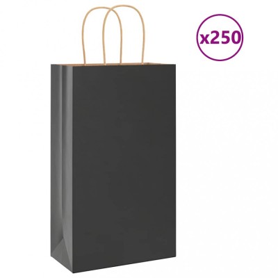 vidaXL Pungi de h&amp;acirc;rtie 250 buc cu m&amp;acirc;nere negre 21x11x36 cm foto