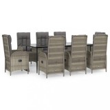 Set mobilier de gradina cu perne, 9 piese, negru/gri, poliratan