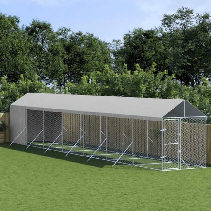vidaXL Padoc exterior cu acoperiș argintiu 2x14x2,5 m oțel galvanizat