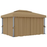 Pavilion cu perdea, gri taupe, 4x3 m, aluminiu GartenMobel Dekor, vidaXL