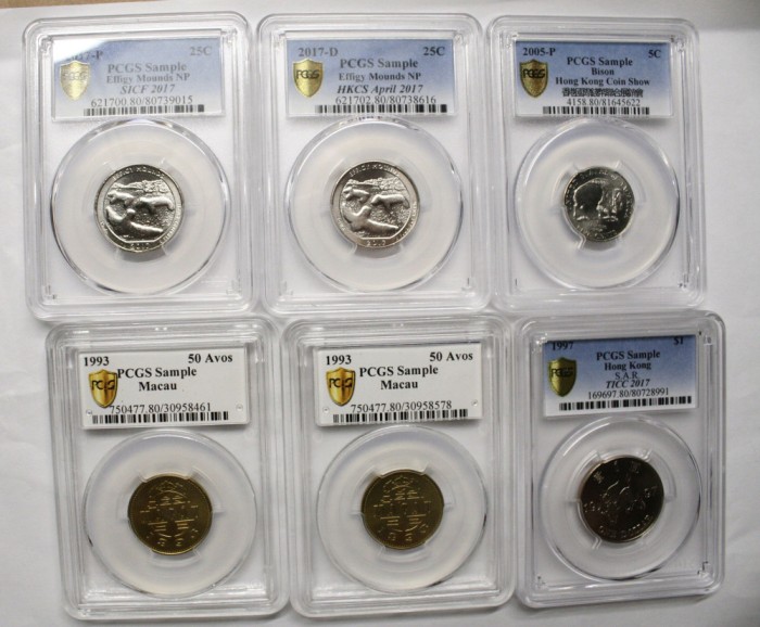 SAMPLES GRADATE PCGS DIFERITE TARI . 6 BUC . SUA, HONG KONG , MACAO .
