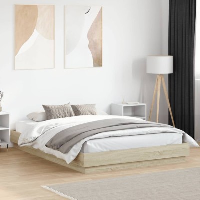 vidaXL Cadru de pat cu lumini LED, stejar sonoma, 160x200 cm 3209781 foto