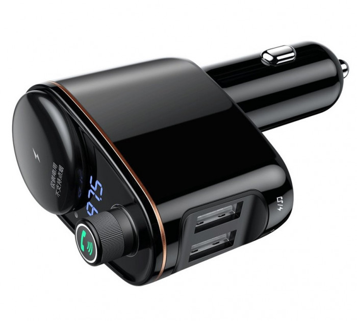 Modulator Fm Bluetooth 2 Porturi Usb Baseus Transmițător FM Bluetooth MP3 &Icirc;ncărcător Auto 2x USB 3.4A Negru CCALL-RH01