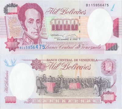 1992 (8 XII), 1,000 Bol&amp;iacute;vares (P-73c) - Venezuela - stare UNC foto