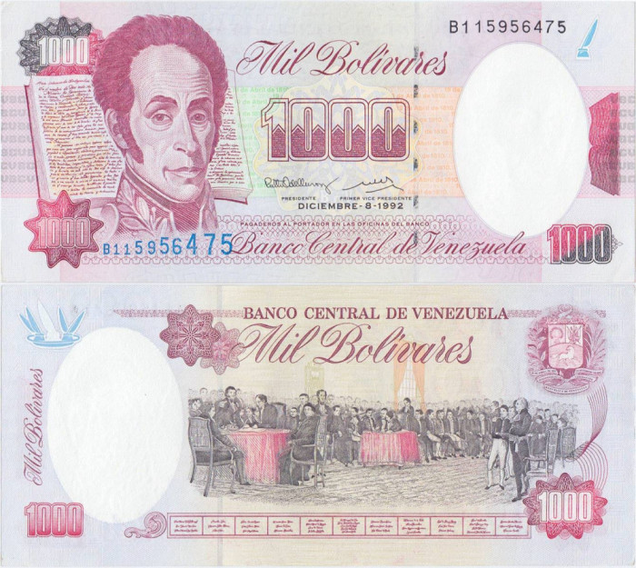 1992 (8 XII), 1,000 Bol&iacute;vares (P-73c) - Venezuela - stare UNC
