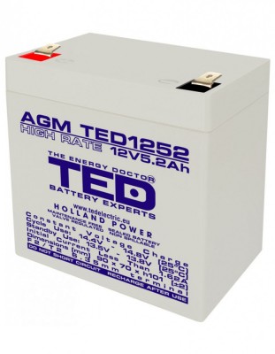 Acumulator AGM VRLA 12V 5,2A High Rate 90mm x 70mm x h 98mm F2 TED Battery Expert Holland TED003287 (10) SafetyGuard Surveillance foto