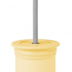 Cana cu pai si recipient gustari minikoioi, 100% premium silicone, sip+snack – mellow yellow/powder grey