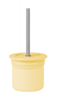 Cana cu pai si recipient gustari minikoioi, 100% premium silicone, sip+snack &amp;ndash; mellow yellow/powder grey foto