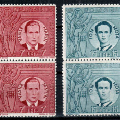 Romania 1941, LP 142 III, Vasile Marin si Ion Mota, blocuri de 4, MNH LUX!