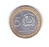 Moneda Republica Dominicana 5 pesos 2021, stare buna, curata
