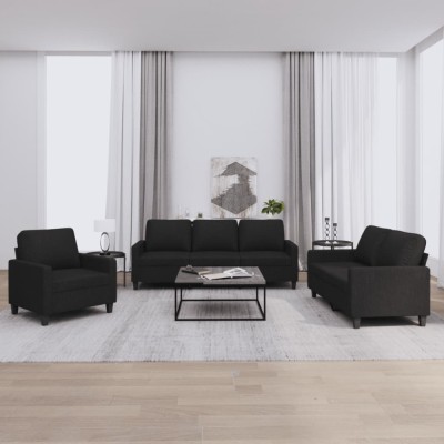vidaXL Set de canapele cu perne, 3 piese, negru, textil 3201432 foto